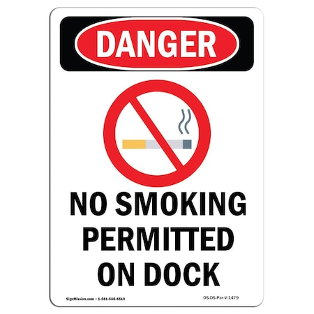 OSHA Danger Sign, No Smoking Permitted On Dock, 14in X 10in Aluminum